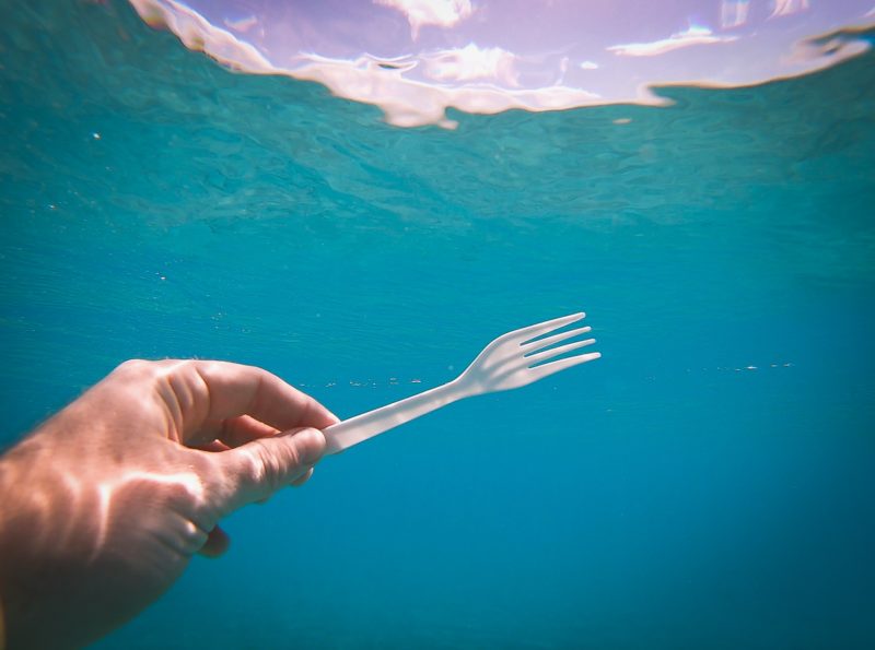 Plastic fork in ocean