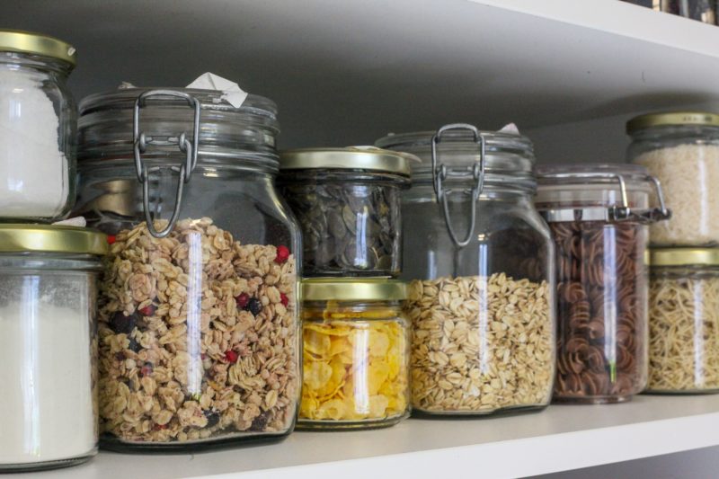 glass jars in pantry
